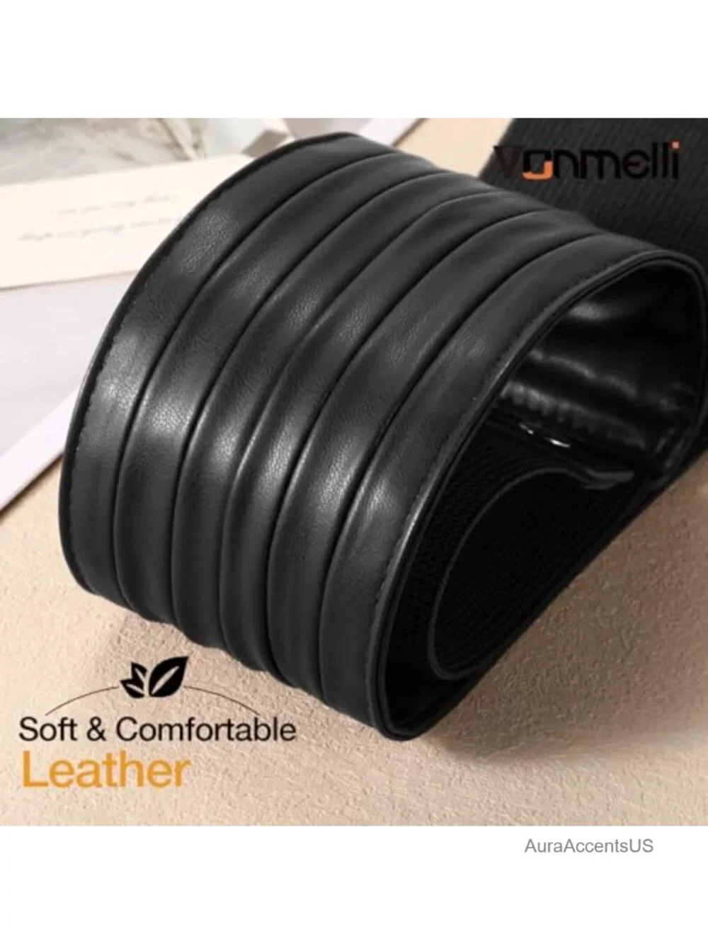 Wide Elastic Belt for Women - Stretchy Faux Leather Waist Belt with Snap Buttons